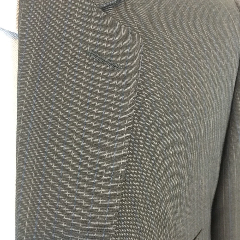 Dkny 44L mens suit gray blue tan stripes slim fit 100% wool 2 piece new ea0104